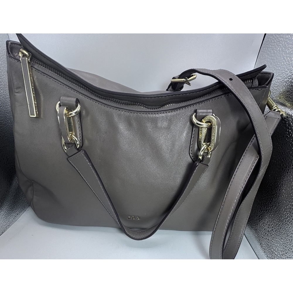 Lauren Ralph Lauren Bramfield Carlene Satchel Bag Beige Supple Leather Gold HW